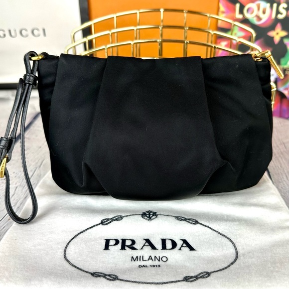 PRADA black satin Clutch wristlet bag with dust bag - Picture 2 of 12